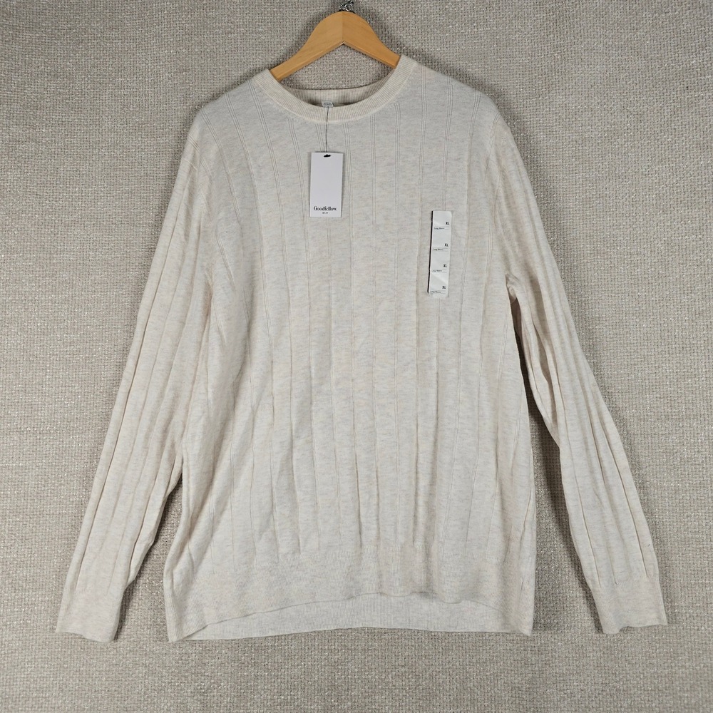 Goodfellow & Co Mens XL Cream Soft Knit Crewneck Ribbed Sweater